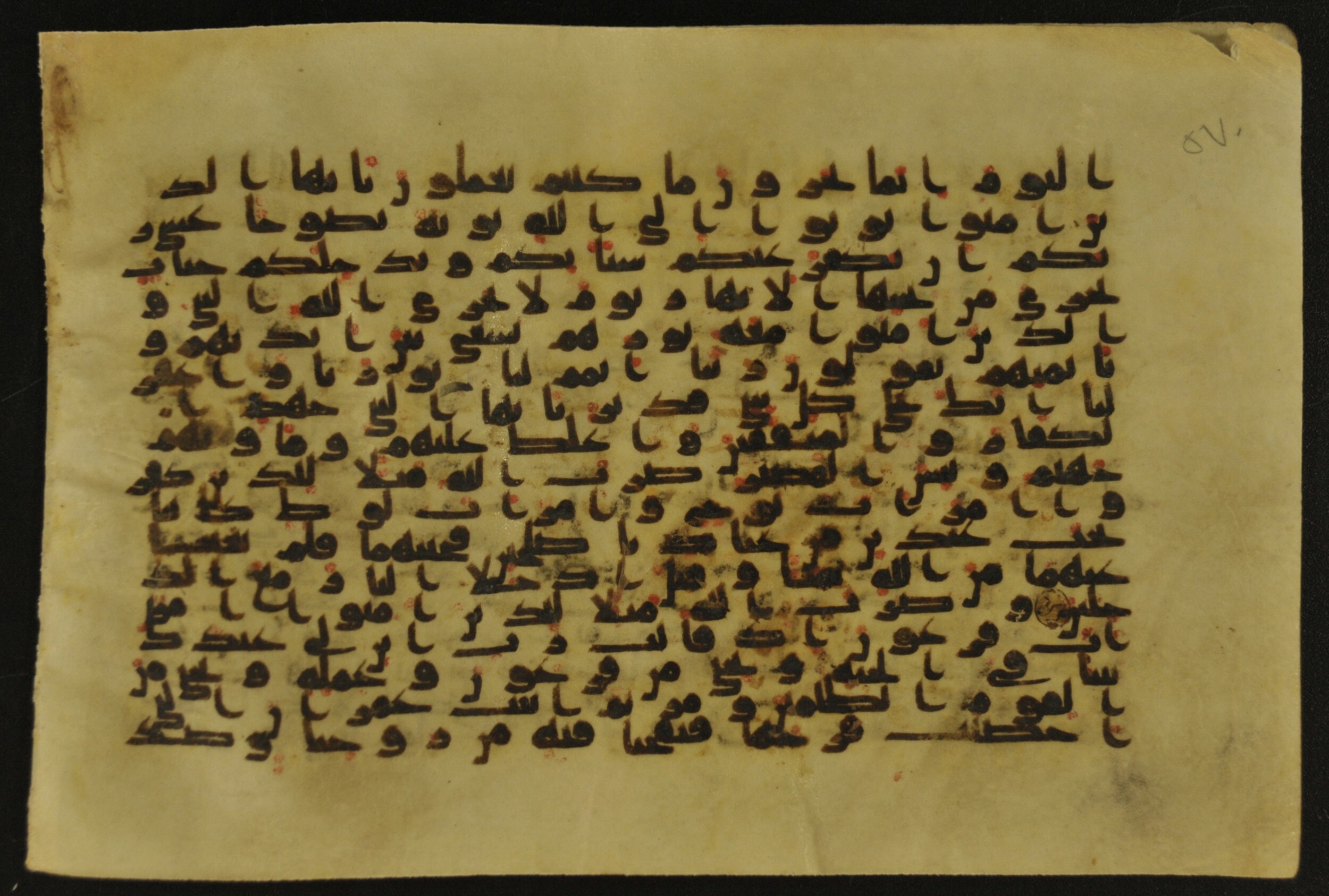 Muṣḥaf of Najaf Ashraf (Codex 1 of Imām ʿAlī Library) (Scan 2), in kūfī B.II, D.IV, and post-classical kūfī script, showing Surah 66:7 from Mid 7th to Mid 9th Century AD found in Unknown, currently housed at Imām ʿAlī Library (المكتبة الروضة الحيدرية), Najaf, Iraq