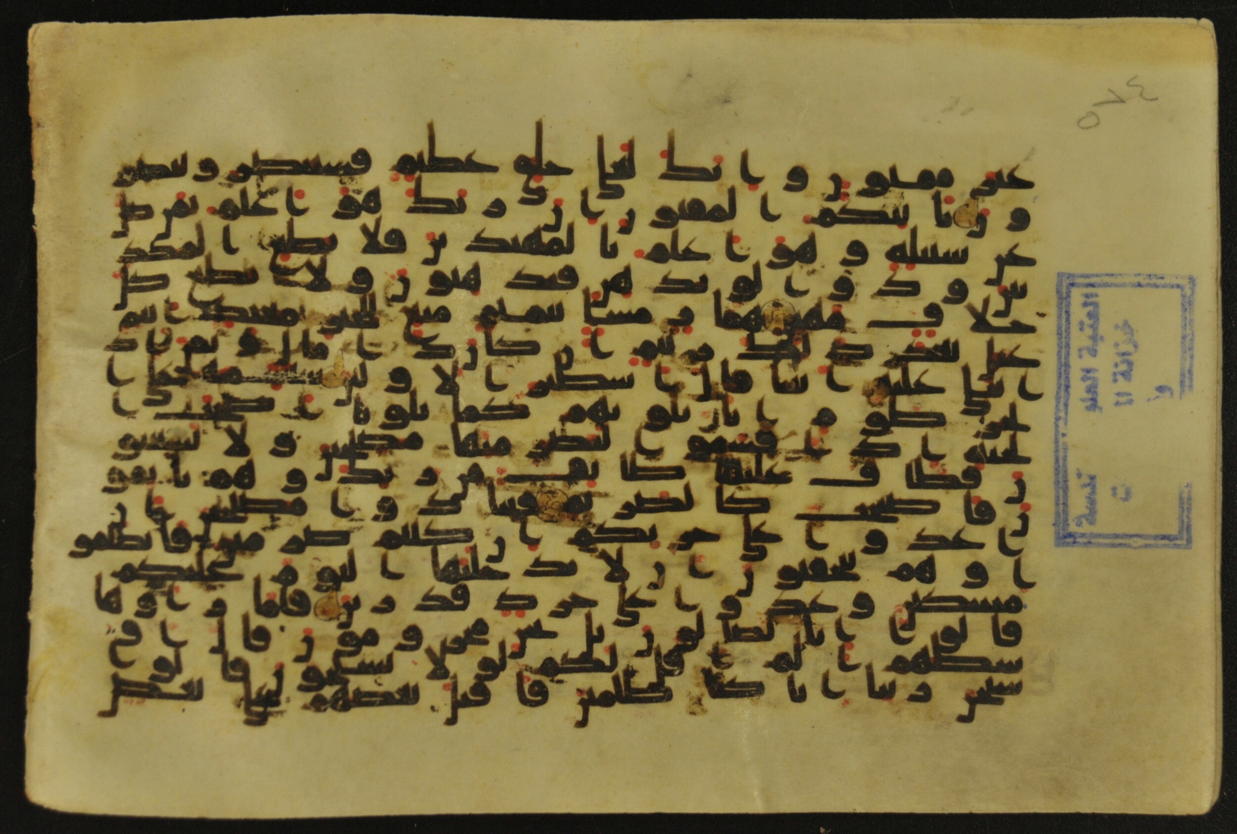 Muṣḥaf of Najaf Ashraf (Codex 1 of Imām ʿAlī Library), in kūfī B.II, D.IV, and post-classical kūfī script, showing Surah 68:13 from Mid 7th to Mid 9th Century AD found in Unknown, currently housed at Imām ʿAlī Library (المكتبة الروضة الحيدرية), Najaf, Iraq