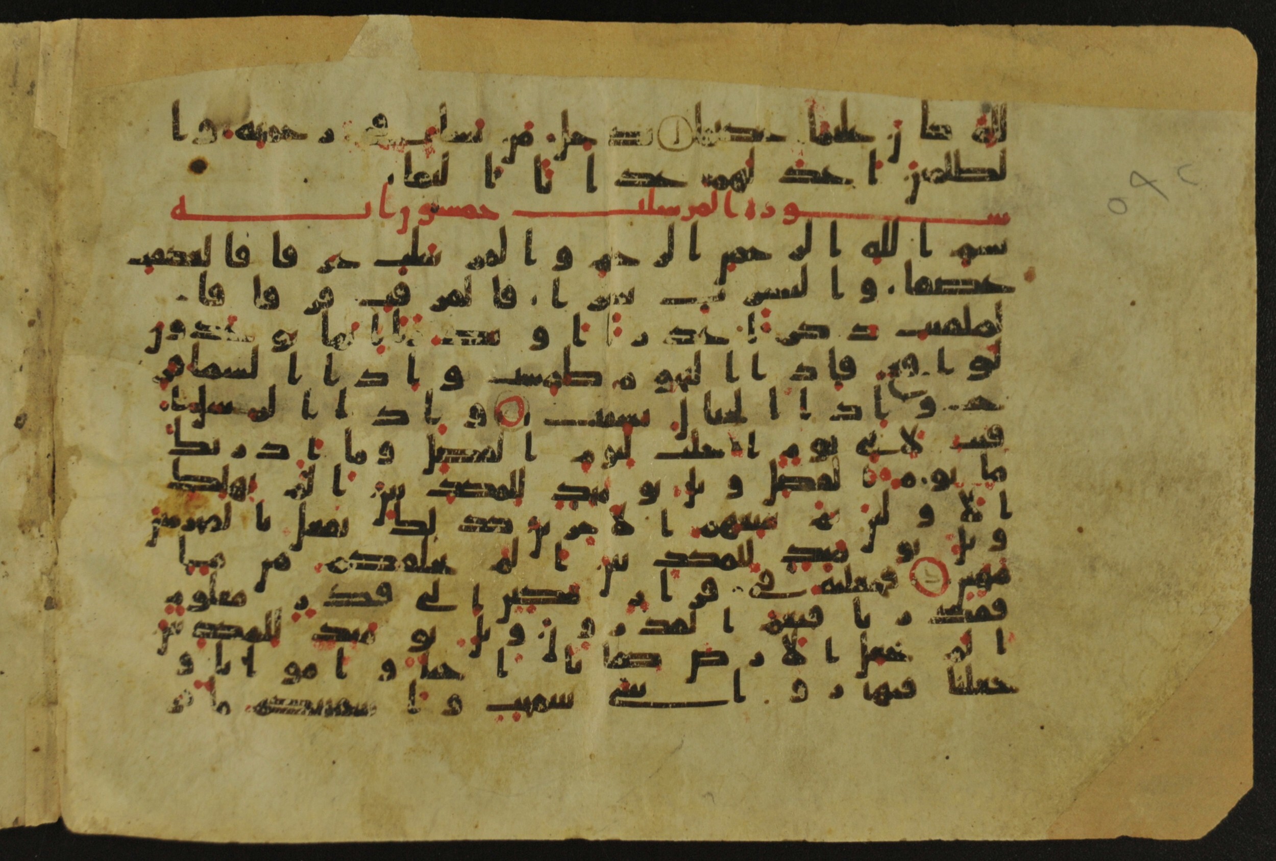 Muṣḥaf of Najaf Ashraf (Codex 1 of Imām ʿAlī Library), in kūfī B.II, D.IV, and post-classical kūfī script, showing Surah 77:21 from Mid 7th to Mid 9th Century AD found in Unknown, currently housed at Imām ʿAlī Library (المكتبة الروضة الحيدرية), Najaf, Iraq