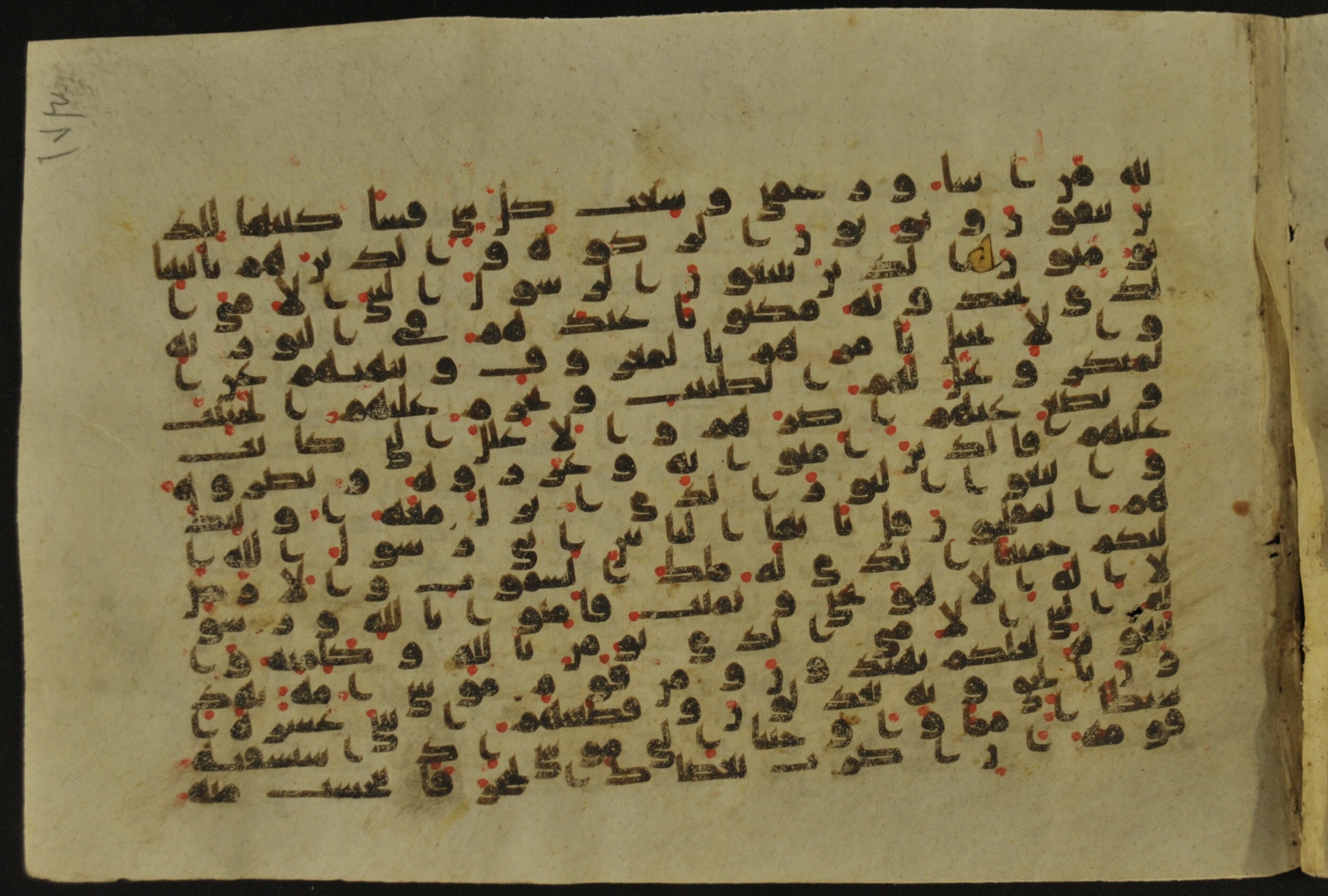 Muṣḥaf of Najaf Ashraf (Codex 1 of Imām ʿAlī Library), in kūfī B.II, D.IV, and post-classical kūfī script, showing Surah 7:157 from Mid 7th to Mid 9th Century AD found in Unknown, currently housed at Imām ʿAlī Library (المكتبة الروضة الحيدرية), Najaf, Iraq