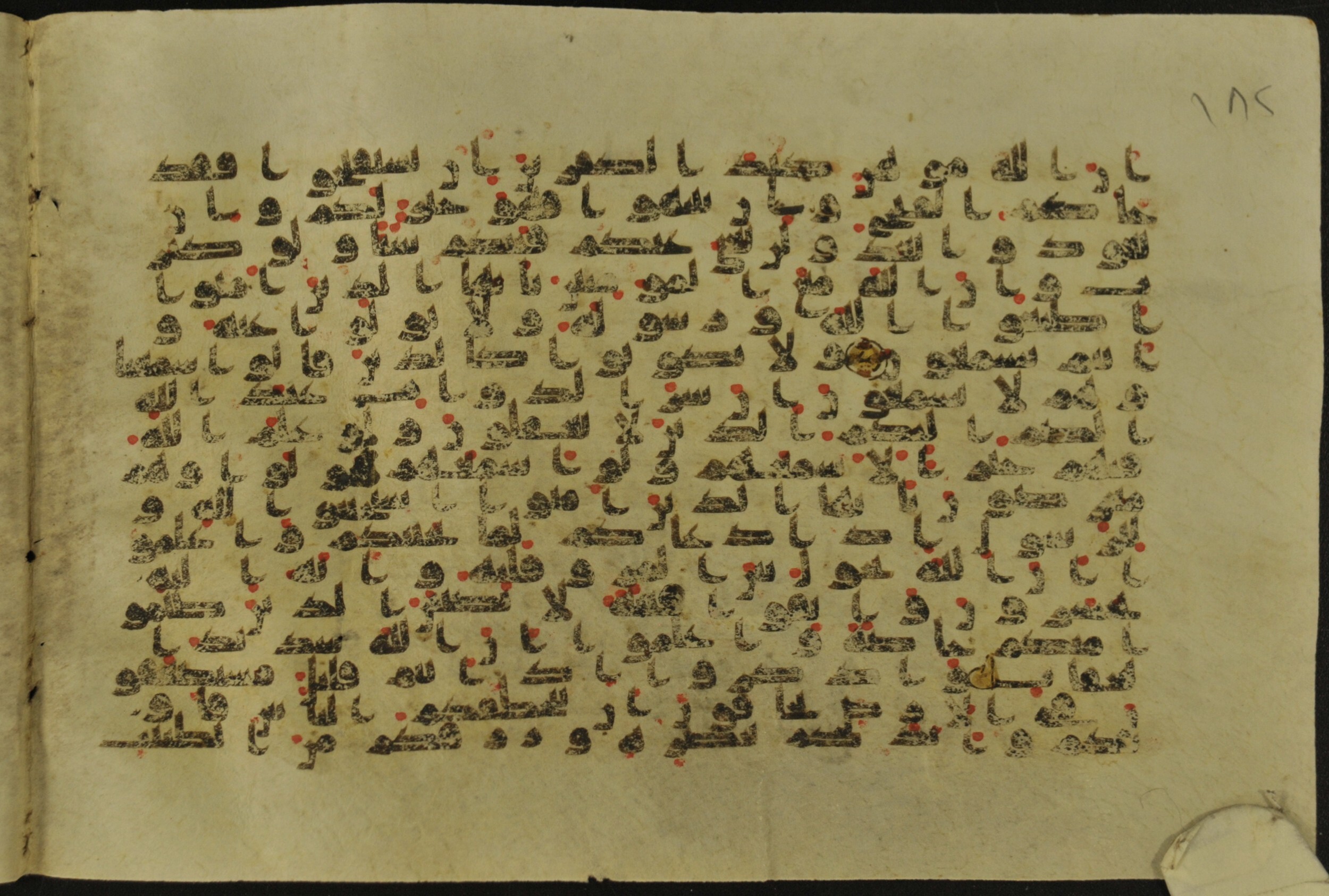 Muṣḥaf of Najaf Ashraf (Codex 1 of Imām ʿAlī Library), in kūfī B.II, D.IV, and post-classical kūfī script, showing Surah 8:21 from Mid 7th to Mid 9th Century AD found in Unknown, currently housed at Imām ʿAlī Library (المكتبة الروضة الحيدرية), Najaf, Iraq