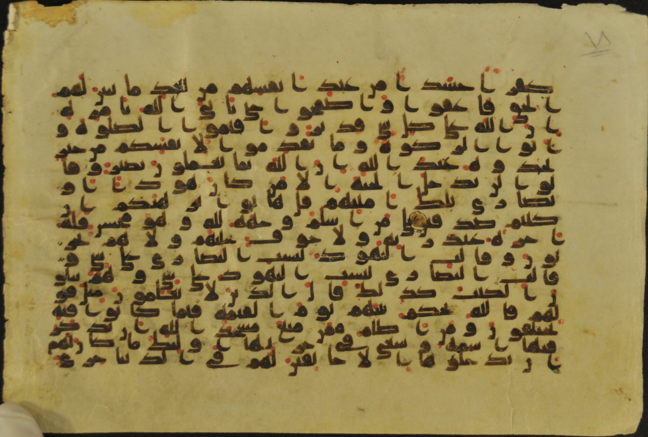 Muṣḥaf of Najaf Ashraf (Codex 1 of Imām ʿAlī Library), in kūfī B.II, D.IV, and post-classical kūfī script, showing Surah 2:113 from Mid 7th to Mid 9th Century AD found in Unknown, currently housed at Imām ʿAlī Library (المكتبة الروضة الحيدرية), Najaf, Iraq