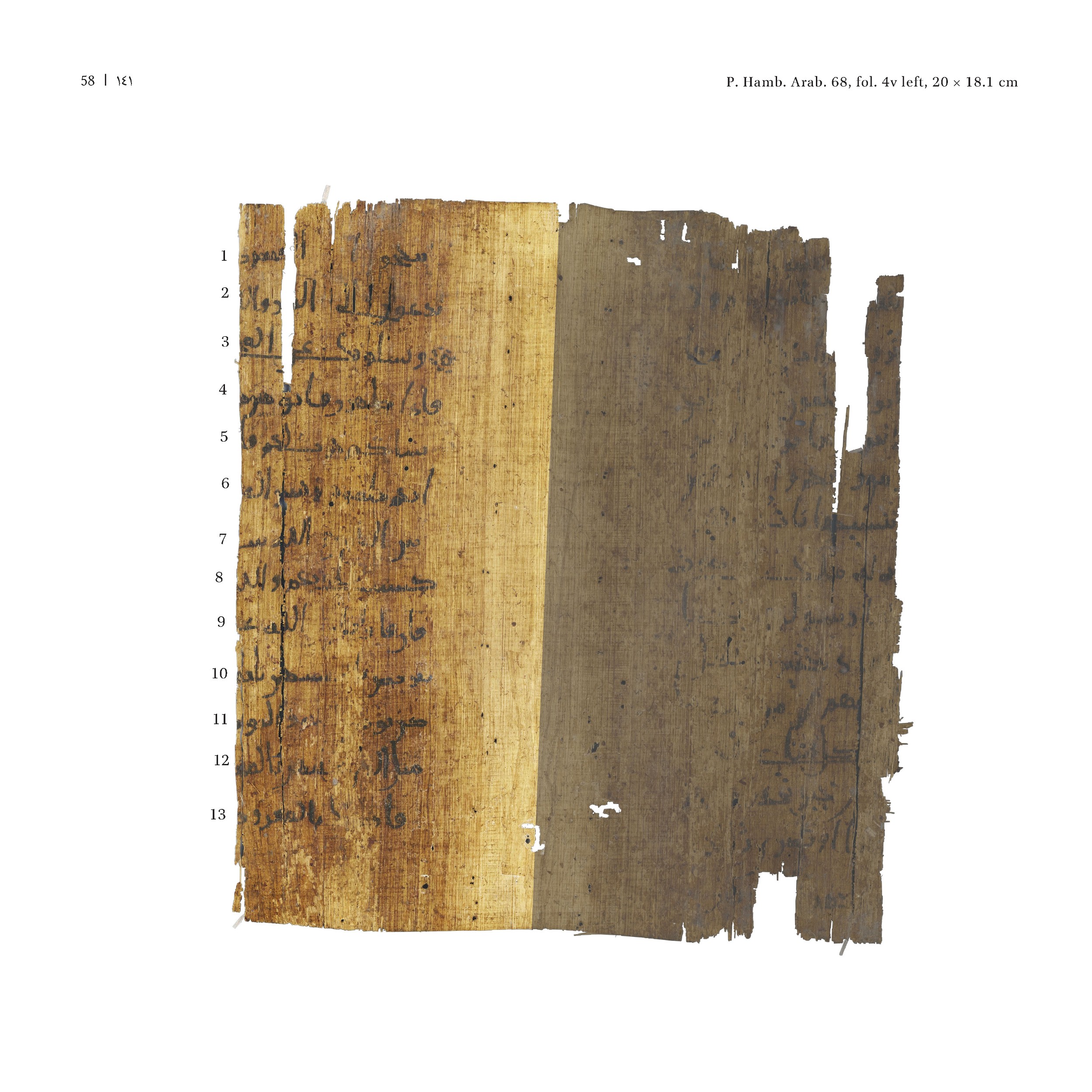 P. Hamb. Arab. 68 (Scan 1), in ḥiǧāzī IV script, showing Surah 2:229 from Mid 7th to Mid 8th Century AD found in Egypt, currently housed at Staats- und Universitätsbibliothek Hamburg, Hamburg, Germany