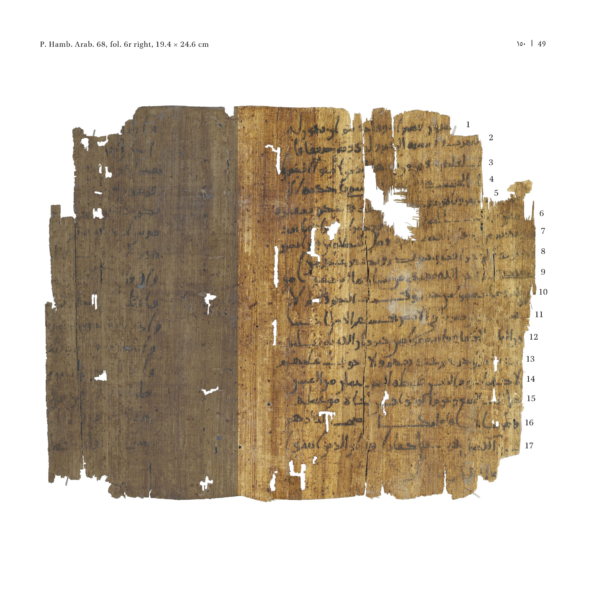 P. Hamb. Arab. 68 (Scan 1), in ḥiǧāzī IV script, showing Surah 2:271 from Mid 7th to Mid 8th Century AD found in Egypt, currently housed at Staats- und Universitätsbibliothek Hamburg, Hamburg, Germany