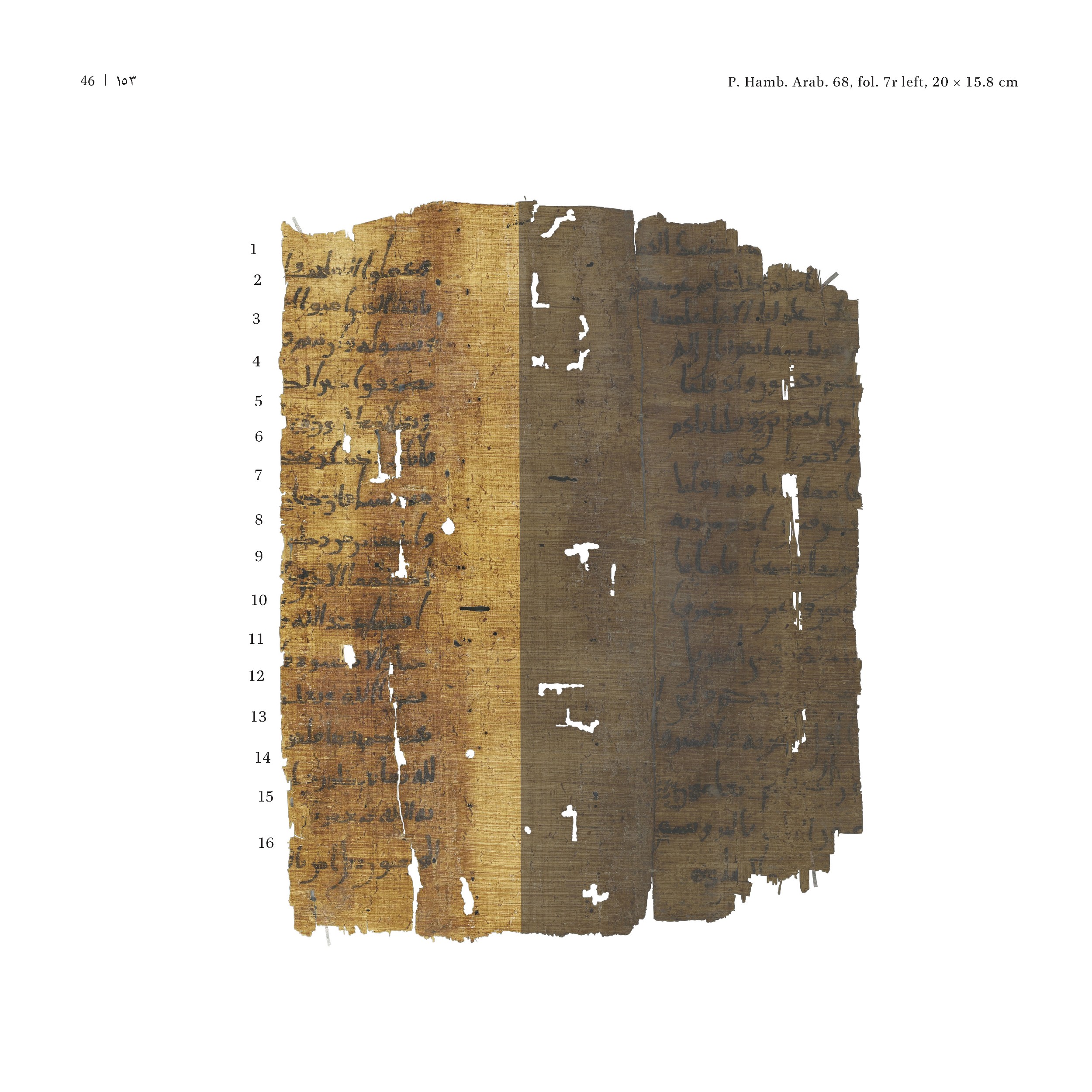P. Hamb. Arab. 68 (Scan 1), in ḥiǧāzī IV script, showing Surah 2:283 from Mid 7th to Mid 8th Century AD found in Egypt, currently housed at Staats- und Universitätsbibliothek Hamburg, Hamburg, Germany