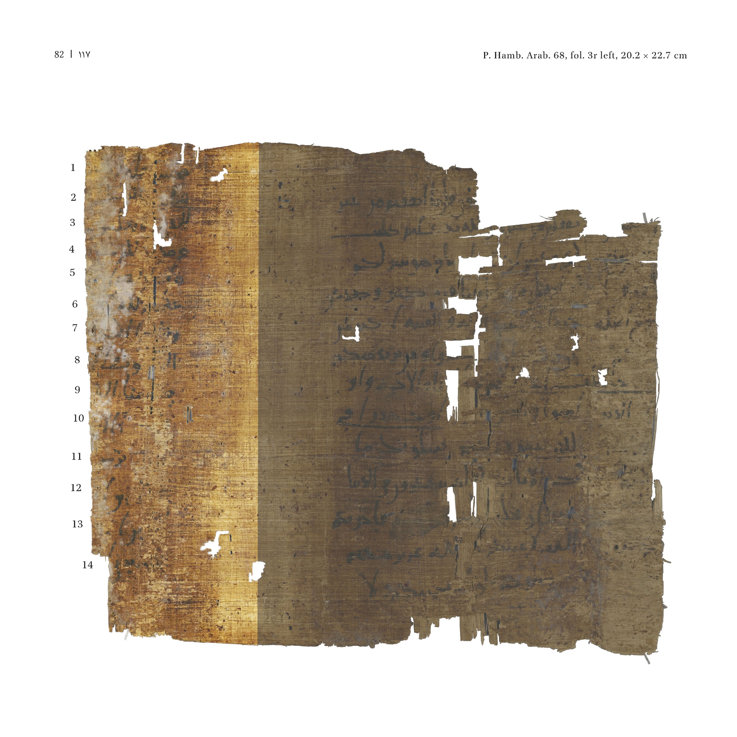 P. Hamb. Arab. 68 (Scan 1), in ḥiǧāzī IV script, showing Surah 2:113 from Mid 7th to Mid 8th Century AD found in Egypt, currently housed at Staats- und Universitätsbibliothek Hamburg, Hamburg, Germany