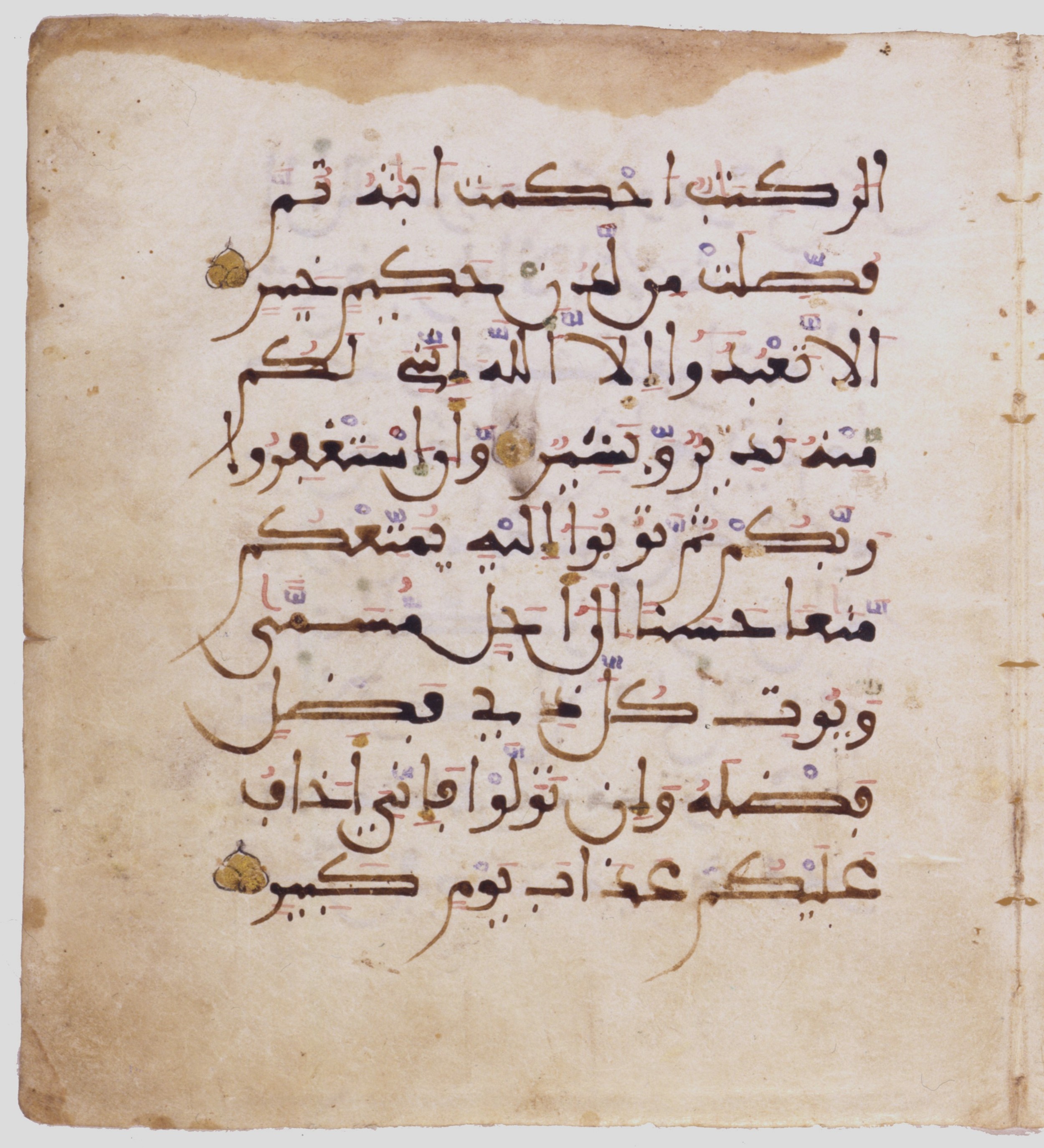 Copenhagen, Davids Samling 32/1974, in Maghribi script, showing Surah 11:2 from 13th Century AD found in North Africa or Spain, currently housed at The David Collection, Copenhagen, Denmark